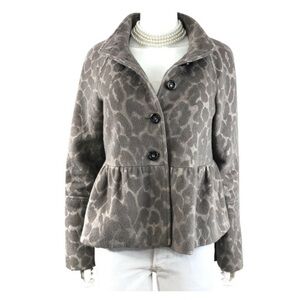 Rebecca Taylor Leopard Print Textured Peplum Coat